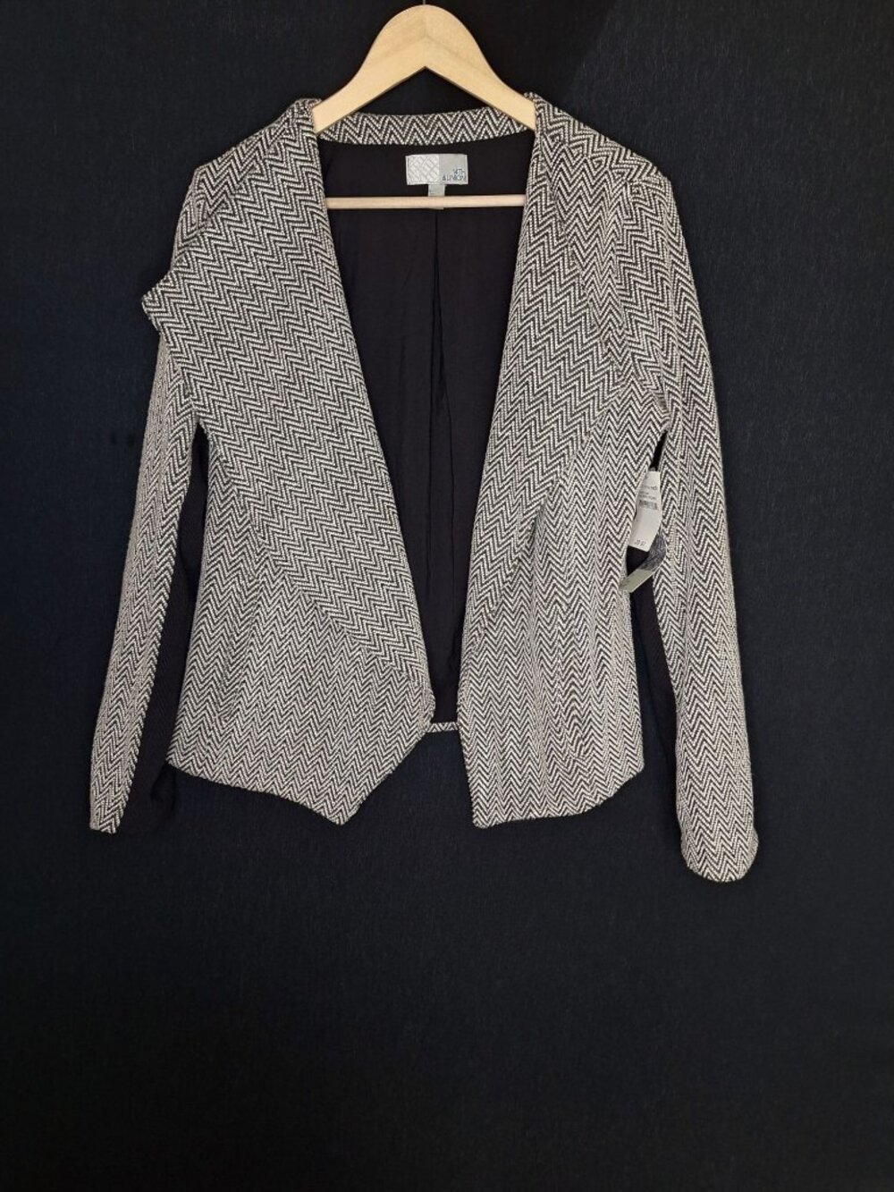NWT 14th & Union Black White Herringbone Size L Open Front Blazer Jacket Comfy F